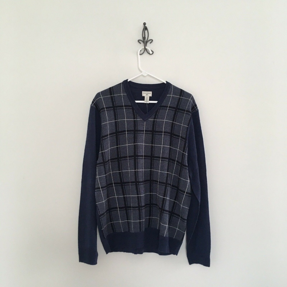 Dockers Blue Plaid V-Neck Sweater